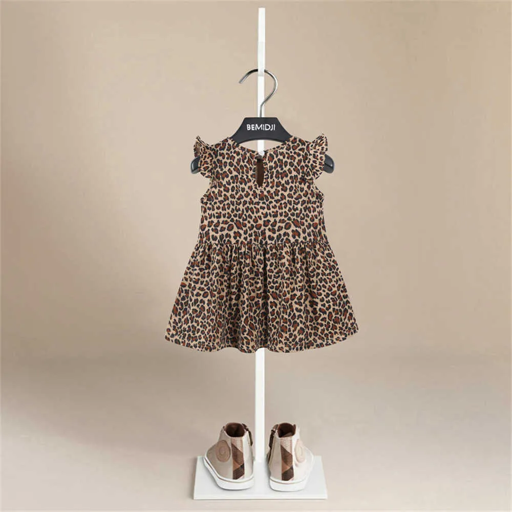 2021 neue Mode Kleinkind Mädchen Party Kostüm Kleid Europäischen Stil Leopard Sommer Kinder Kleider für Baby Mädchen Boutique Kleidung Q0716