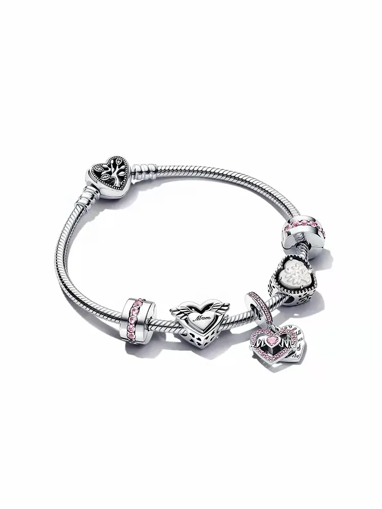 Original 925 Sterling Silber Pan Muttertag Liebe Armband Set geeignet für Frauen Perlen DIY Modeschmuck