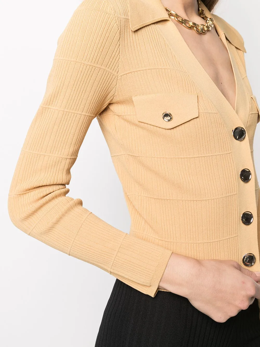 2021 autunno autunno maniche lunghe colletto alla francese cammello giallo tinta unita maglia con pannelli monopetto maglieria maglieria moda donna magliette top G1211032