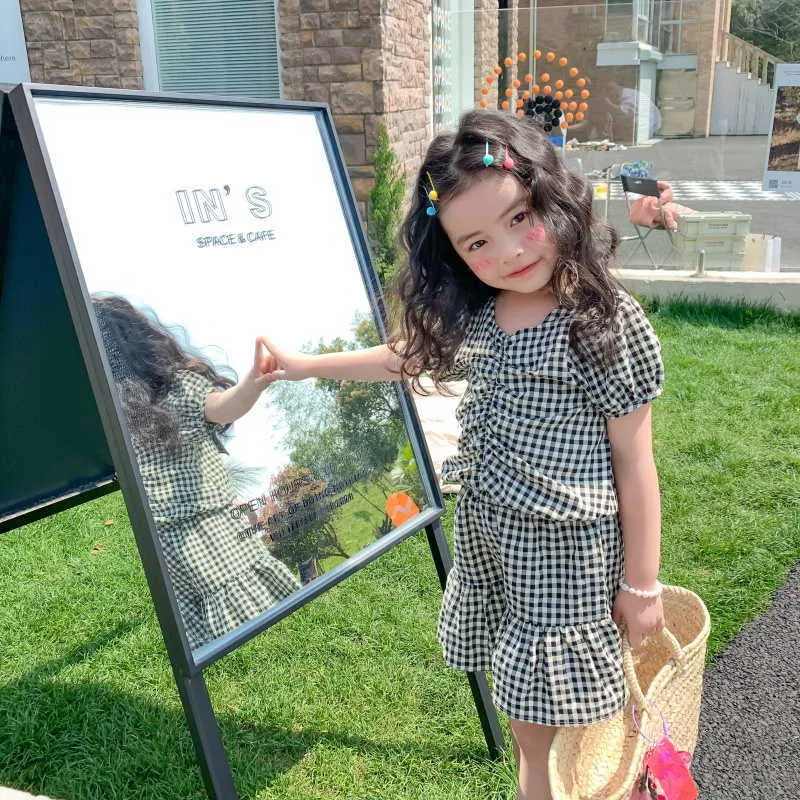 الكورية نمط الصيف أطفال بنات 2-قطع مجموعات أسود منقوشة تي شيرت + التنانير لطيف الأطفال الأزياء الملابس E704 210610