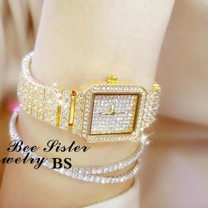 Polshorloges Elegante ontwerper BS Gold Women Fashion Watches Luxe Diamond Montre Femme Ladies Bracelet Watch Dourado Relogio Femi2414