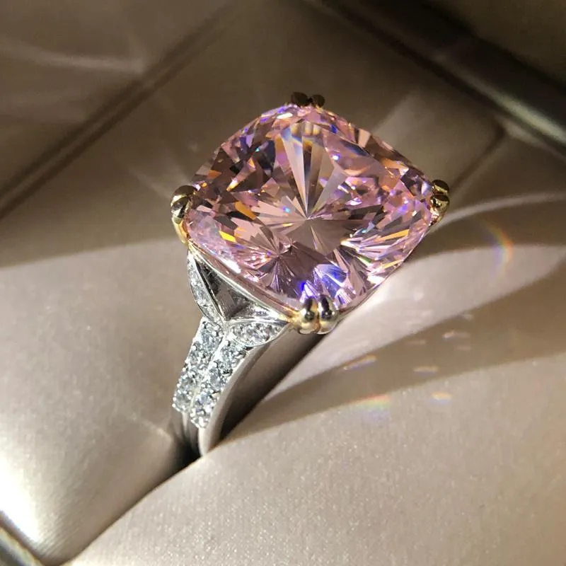 Anéis de cluster 100% 925 prata esterlina rosa laboratório-moissanite diamante topázio pedra preciosa casamento anel de noivado jóias finas presentes para w2941