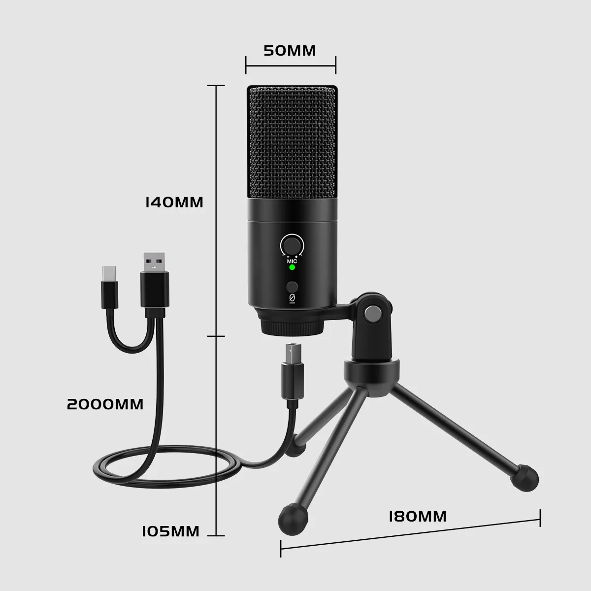 FIFINE 192 kHz/24 Bit USB-Typ-C-Mikrofon mit Stummschalttaste, Verstärkungsregelung, Kondensator, PC-Mikrofon, Nierencharakteristik, Studioaufnahme, K683A