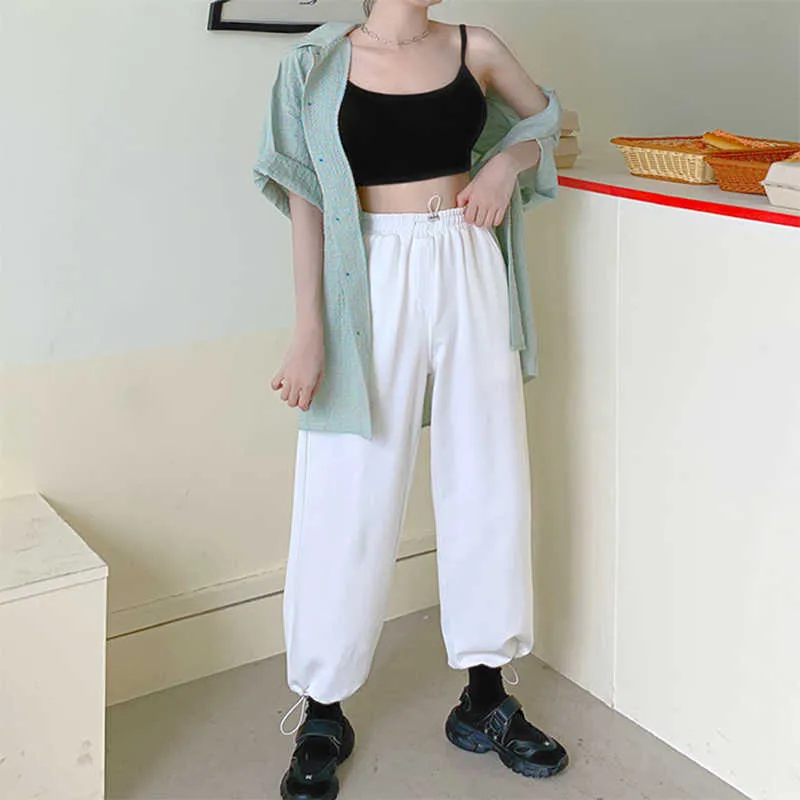 Corredores sweatpants mulheres coreano moda solta y2k calças alta cintura reta vintage clássico calças verão harajuku 210925