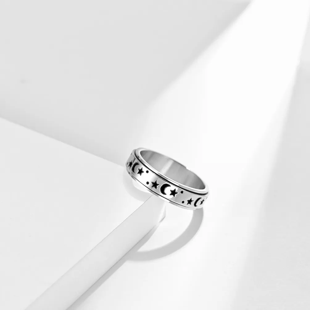 6mm rostfritt stål månstjärna spinner band ring utsökta svarta emaljringar för kvinnor mens bröllopsfest engagemang smycken gåva9432492