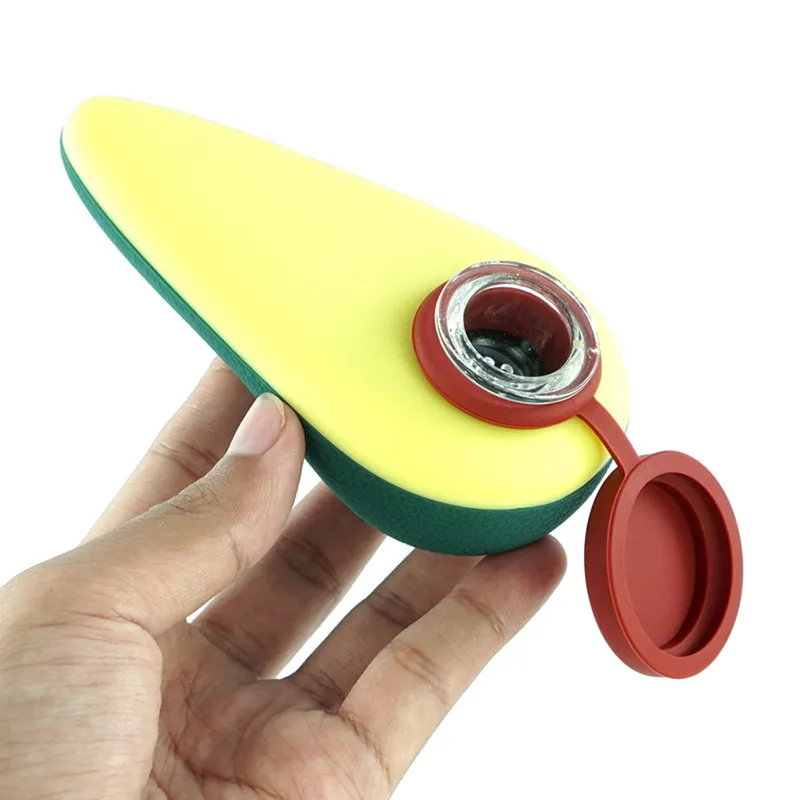 silicone smoke pipe creative green mangos shape pipes food grade silica gel with glass bowl