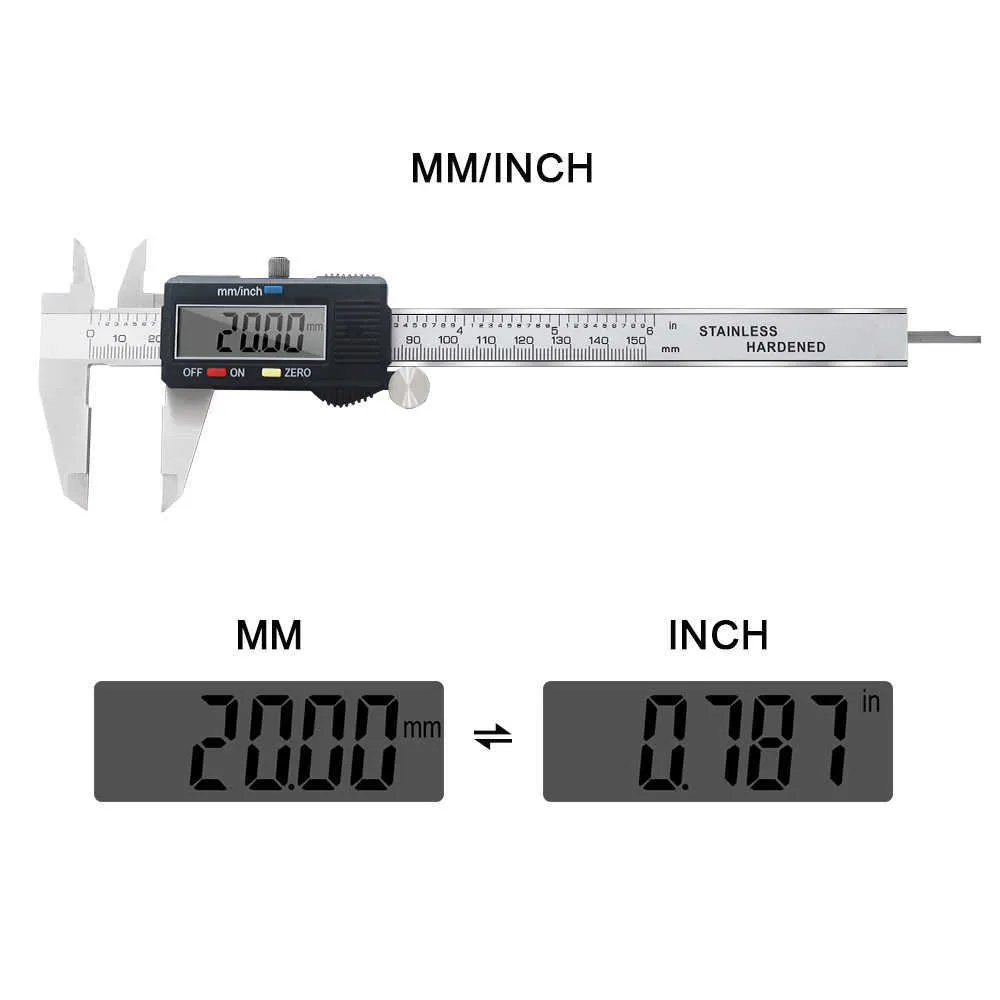Hohe Qualität 0-150mm Messwerkzeug Edelstahl-Bremssattel digitales Vernier-Messgerät Mikrometer Paquimetro Messchieber 210810