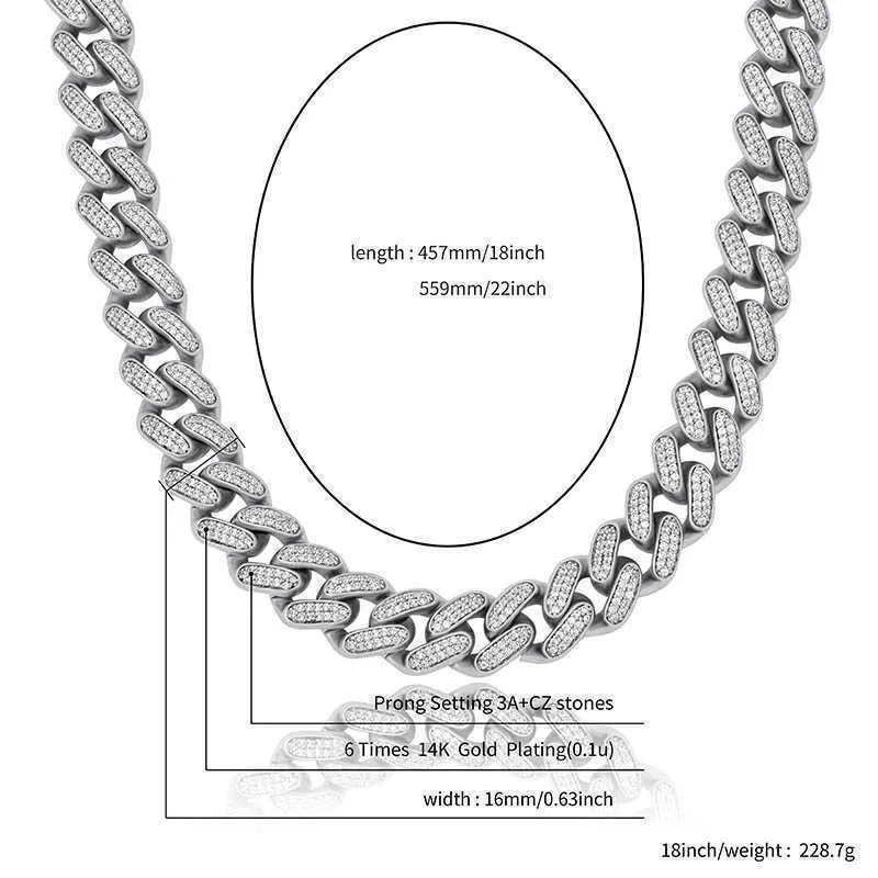 Jinao Högkvalitativa män och kvinnors halsband, 16mm kubansk kedja, dubbelrängd aaa + cz rhinestones, present smycken, ny serie 2020 Q0809