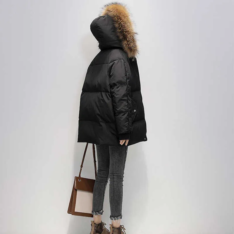 Натуральный большой меховой воротник Parkas мода короткие пальто женщины зимние куртки свободно женские теплые элегантный пуховик 210913