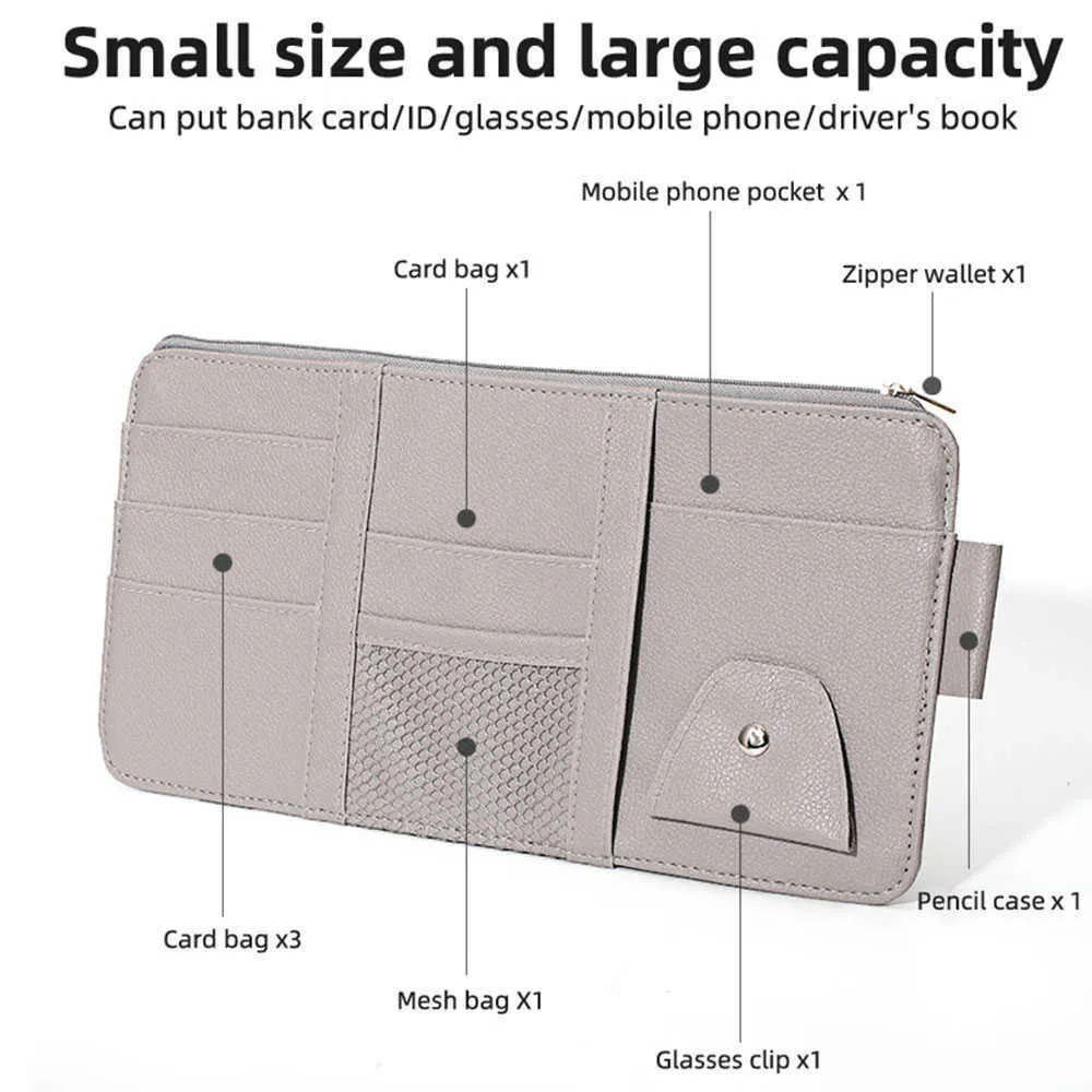 Car Sun Visor Storage Bag Bill Pen Porta biglietti da visita CD Organizer Zipper Box Occhiali da sole Clip Stivaggio Riordino Accessori auto