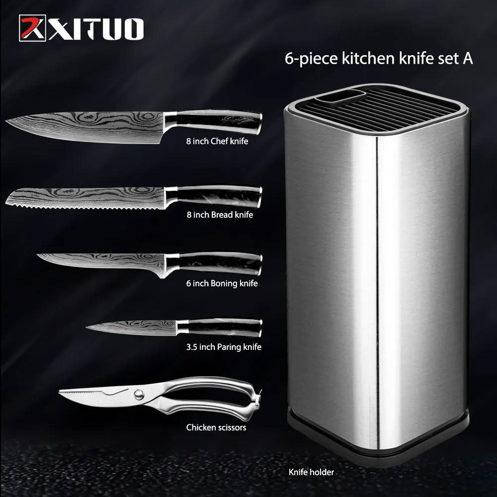 XITUO Coltelli Da Cucina Set Giapponese In Acciaio Inox Laser Damasco Modello Chef Santoku Mannaia Utility Gyuto Coltello Disossare Strumenti