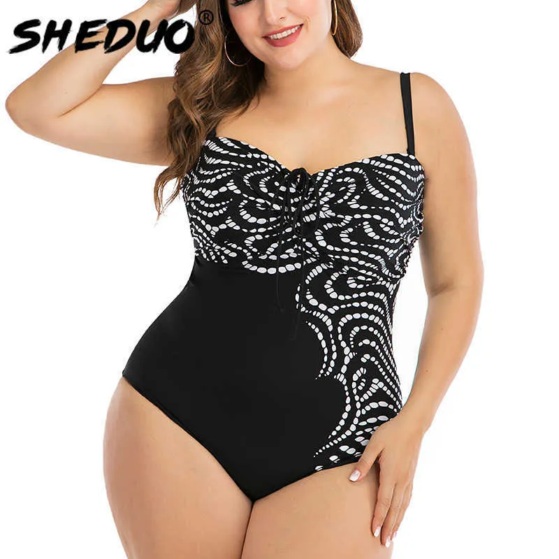 Plus Size Maillots de bain Femmes Monokini Sexy String rembourré Maillot de bain Body Femme Grand Maillot de bain 6XL 210625