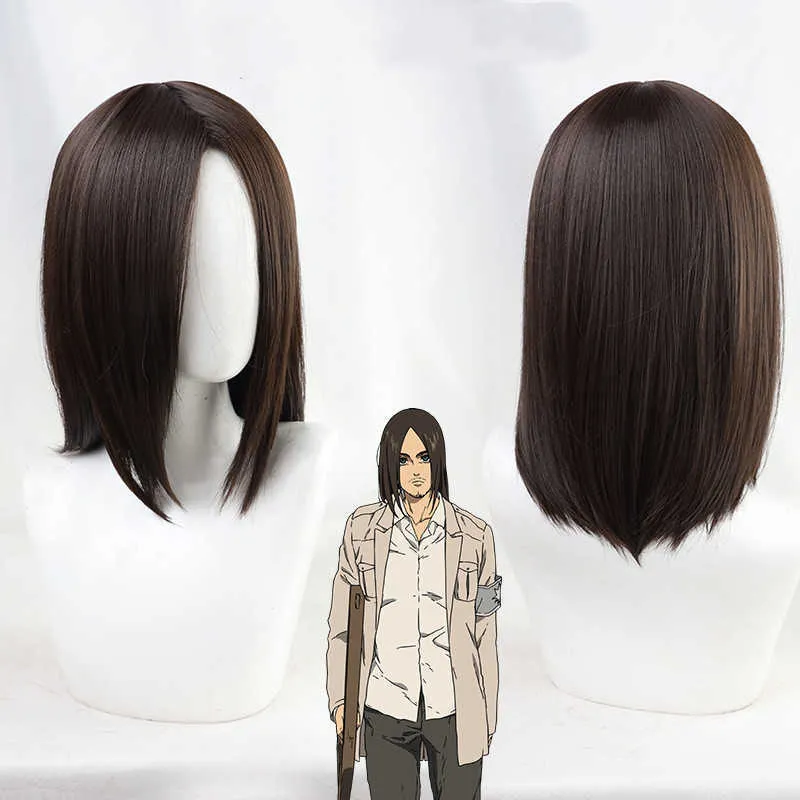 Ataque de anime de alta qualidade em titan eren jaeger jager peruca marrom feminina escura resistente ao calor sintético peruca cosplay wig98920179060422