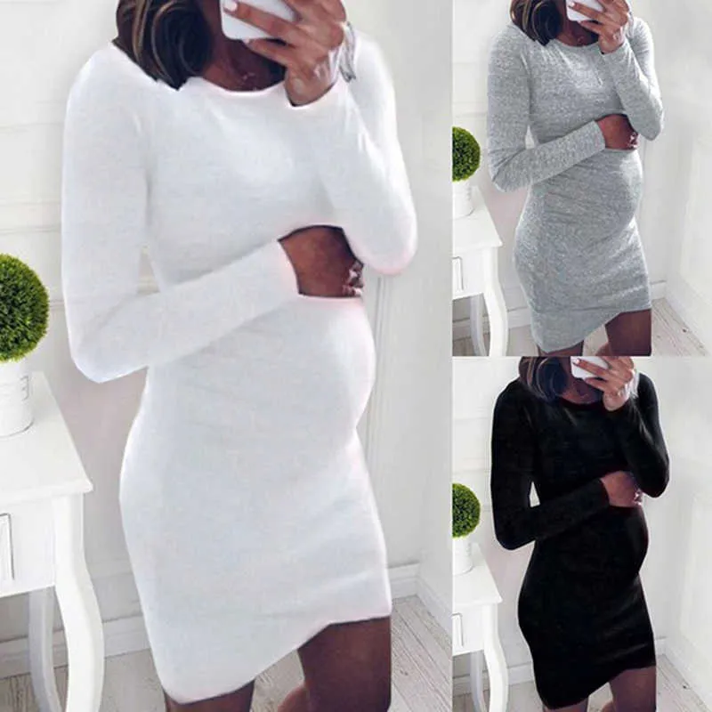 Pregnancy Dresses Pregnant Women Long Sleeve Bodycon Casual Dress Mother Home Clothes Maternity Dress