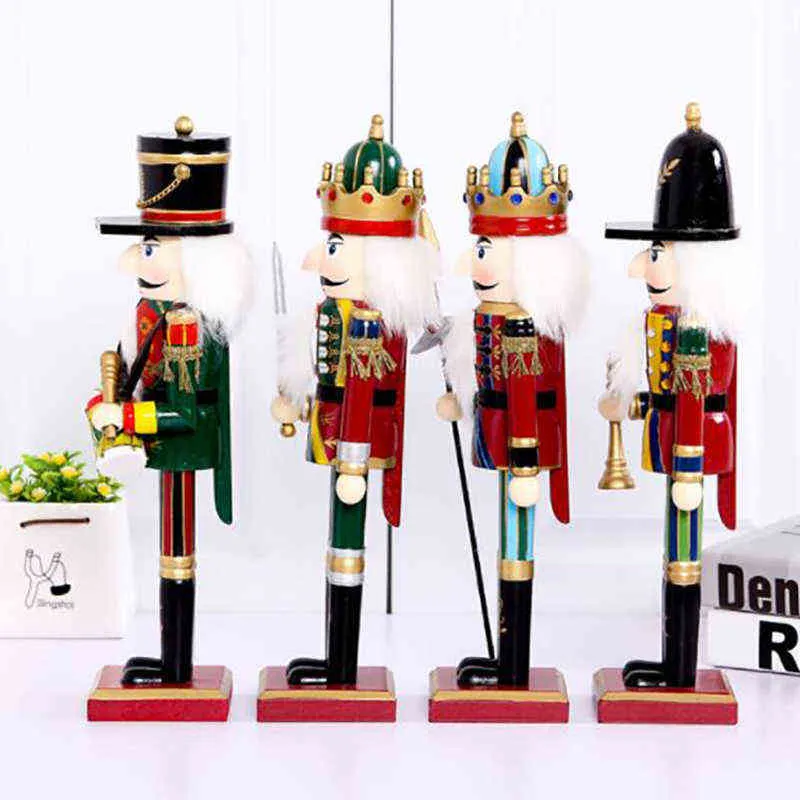 30cm Wooden Nutcracker Soldier Ornaments Playing band Dolls Christmas Decor For Living Room Wine Cabinet Artwork 211108