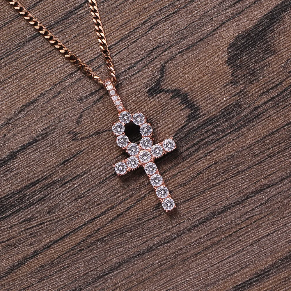 Collier pendentif glacé pour hommes, en or, Hip Hop, croix Anka, bijoux avec chaîne à maillons cubains de 3mm, 324r