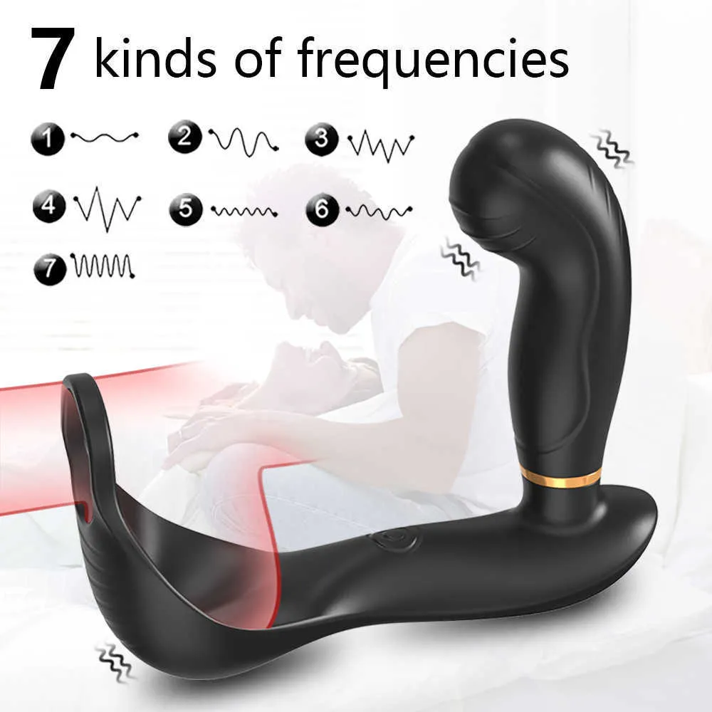 Massage De La Prostate Masculine Avec Anneau Double Vibration Télécommande Anal Vibrateur Silicone Sex Toys Pour Hommes Butt Plug Pénis Formation X0602