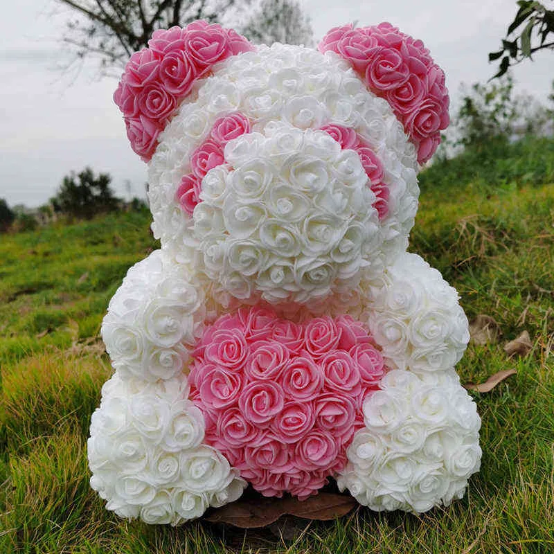 로즈 베어 40cm 핑크 테디 로즈 베어 러브 하트 인공 꽃 장식 발렌타인 데이 선물 y1216267K