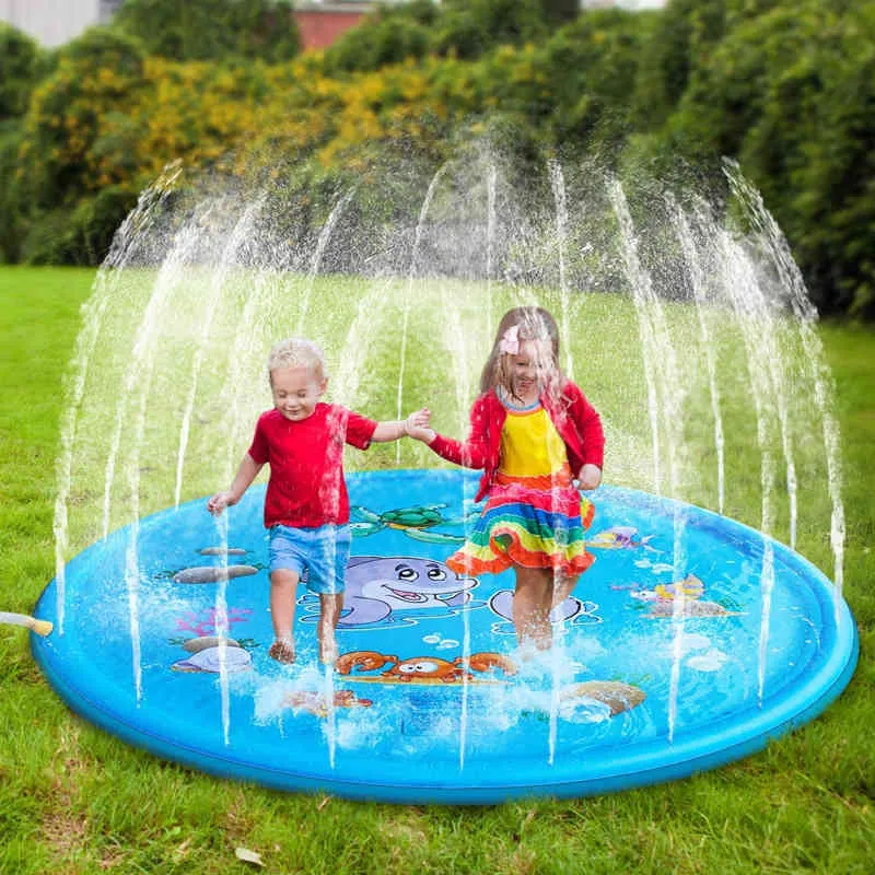 Water Spray Pad Baby Outdoor Summer Lawn Beach Sea Animals Inflatable Water Spray Kids Sprinkler Play Pad Mat Water Games Mat 210402