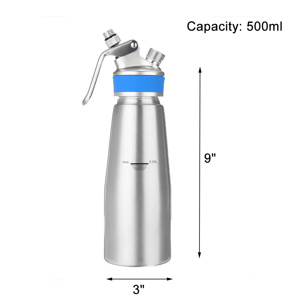 500 ml Alüminyum Krem Tabancası Taze Krem Köpük Şarj Köpük Çırpılmış Tatlı Krem Dispenseri Kırbaç Kek Yapma Dekorasyon Aracı