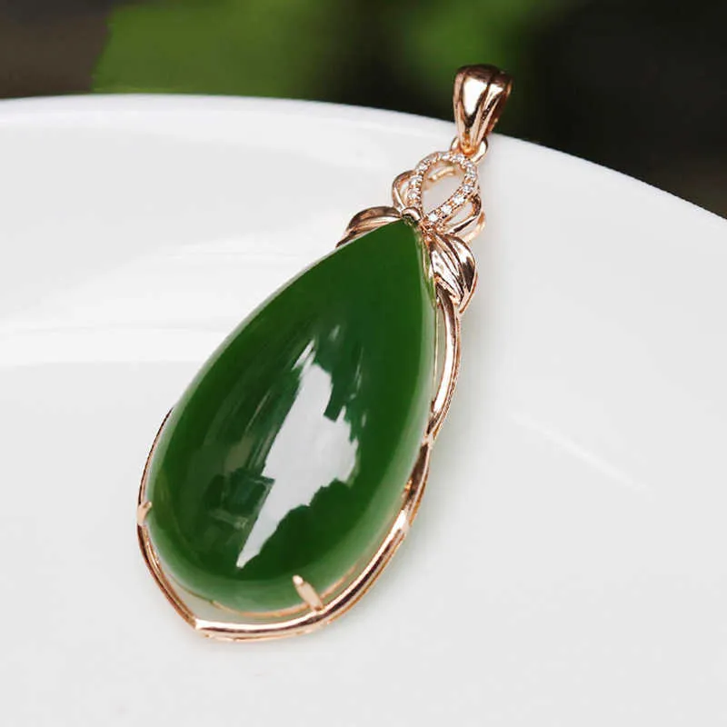 Crystal Womens ожерелья кулон капля в форме зеленой груши в форме 18K розовая цепь ключицы золото посеребрее