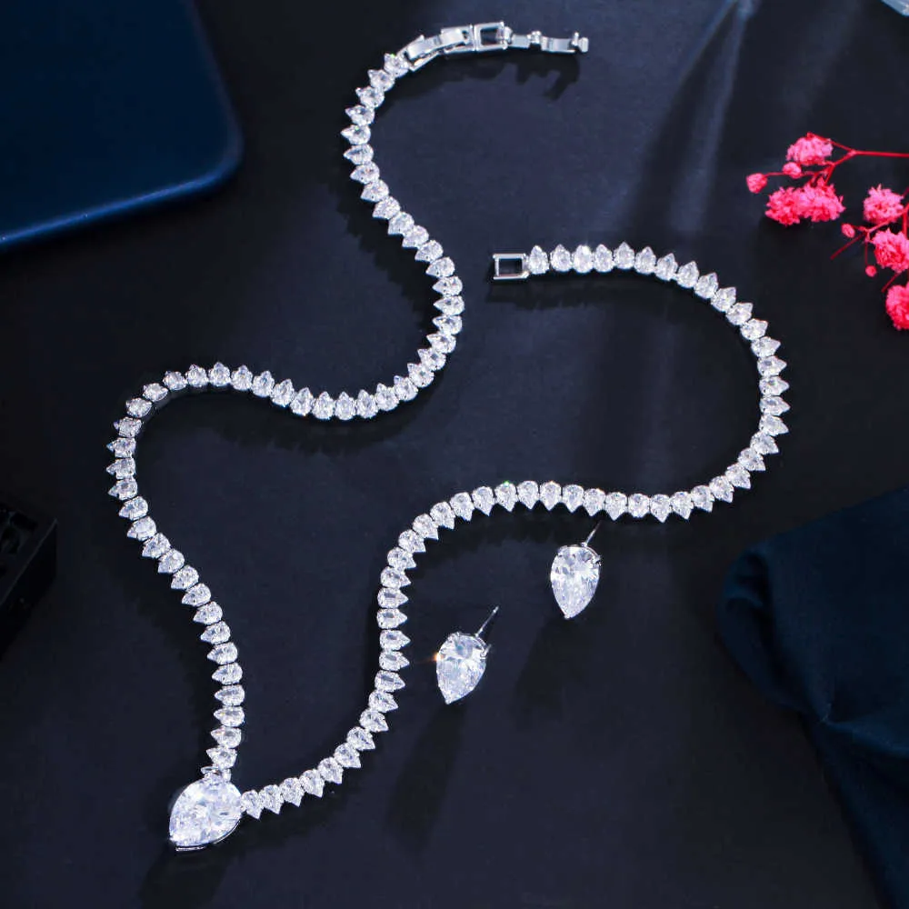 CWWZircons brillant cubique zircone robe de soirée ensemble de bijoux pour les femmes à la mode mariée mariage Collection accessoires T562 H1022