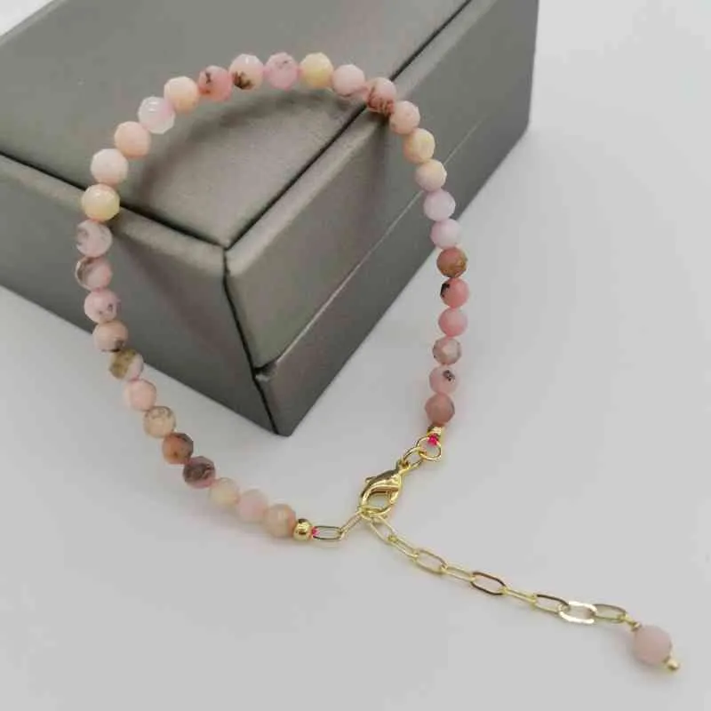 Bracelet opale rose à facettes véritable pierre précieuse délicate réglable 14K or rempli naturel Ston Pulsera Mujer femmes Bracelet BOHO