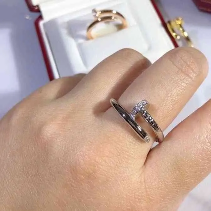 Solido argento sterling 925 bianco / oro rosa placcato anello unghie Boho con vite di zircone coppia regalo donna uomo gioielleria di lusso