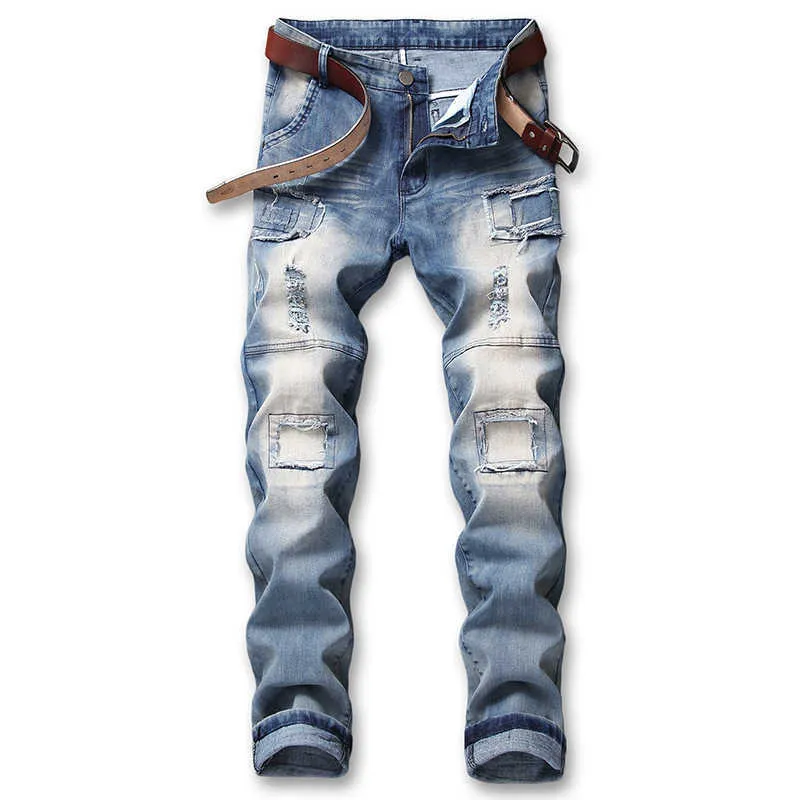 2021 nouveau Design de mode casual Denim pantalon grande taille 42 hommes maigres bleu jean pantalon homme X0621