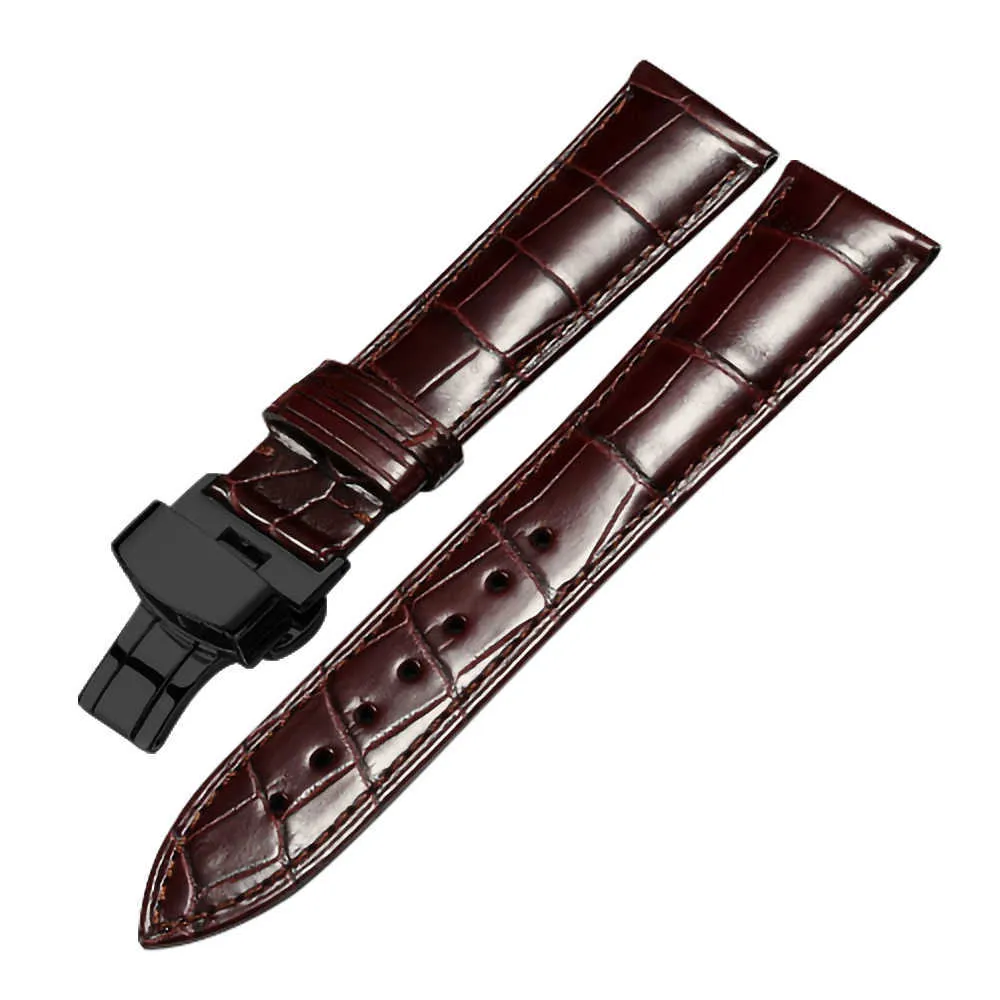 Crocodile Leather Watch Bandband 14mm 16mm 18mm 19mm 20mm 21mm 22mm Watches Strap Coffee Black Butterfly Buckle Watch Band H0917043846