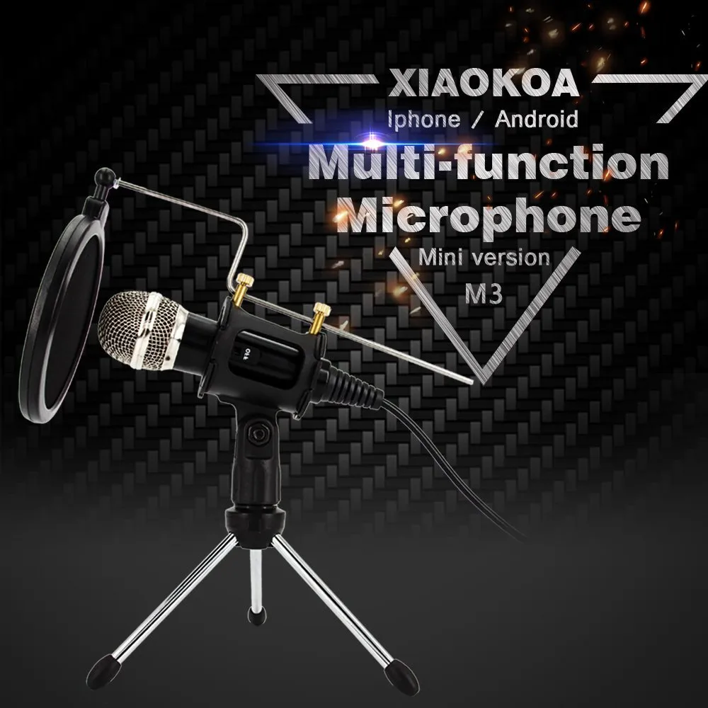 Xiaokoa запись Condenser Micro Mobile Micro 3.5mm Джек Microfone Компьютер PC Karaoke Mic Phone