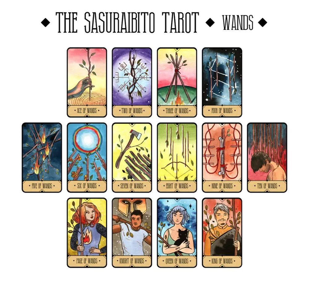 Le jeu de 78 cartes Sasuraibito Tarot et le guide de 63 pages Original Divination Bord doré, belle boîte à couvercle robuste comprenant