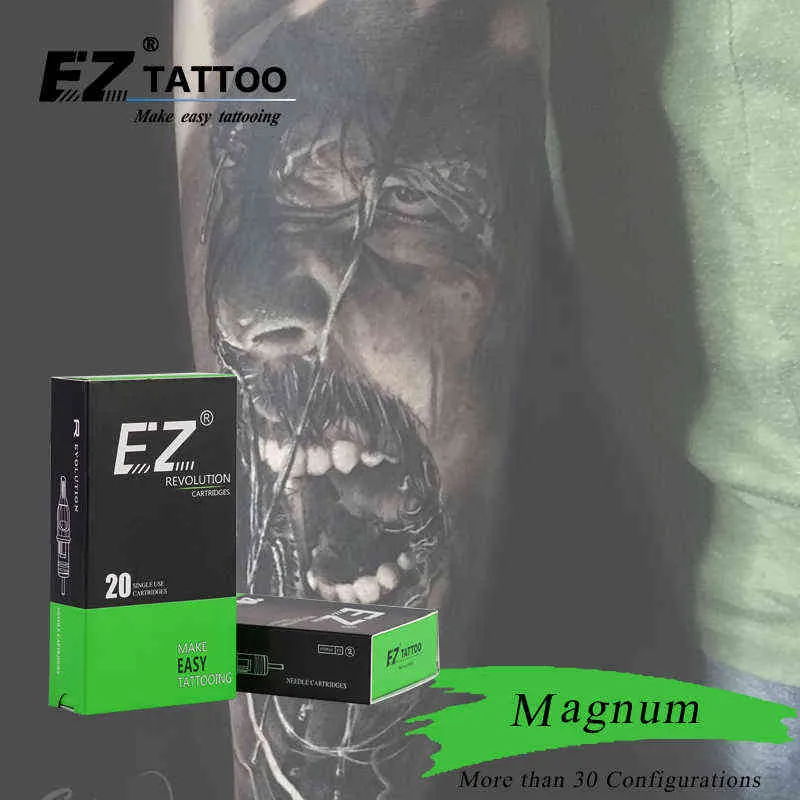 Cartouche de tatouage EZ Revolution Magnum M1 Aiguilles # 12 0,35 mm # 10 0,30 Cône long pour machine rotative 20 pièces / boîte 211229