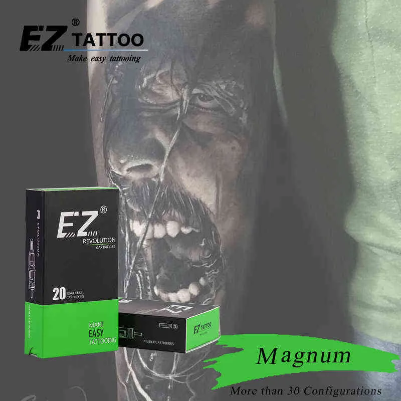 EZ Revolution Dövme Kartuşu Magnum M1 İğneler # 12 0.35 mm # 10 0.35 Döner Makine Kaynağı için Uzun Sabit 20 adet / kutu 211229