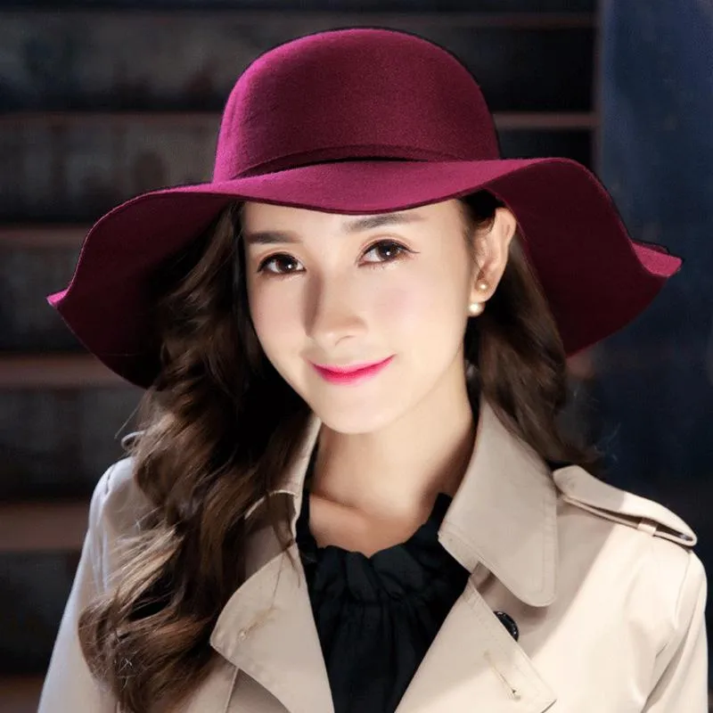 Soft Wool Women Hat Vintage Wide Brim Dom Hats Bowknot Ladies Floppy Felt Fedora Cap Stingy187T