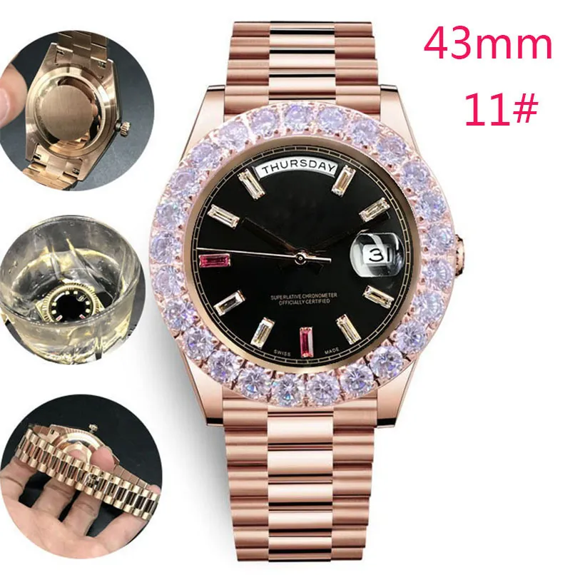 15 färger Hög kvalitet Vattentät iced Watch 41mm 2813 Mekanisk automatisk Rostfri President Mode Noble ruby Herrklockor Klassiska långa diamantarmbandsur