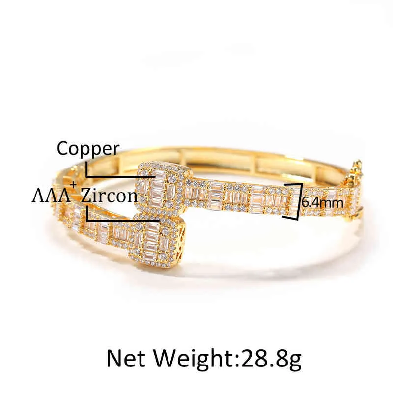 Uwin Baguette CZ -armband Mens Bangles Iced Out Cz Gold Silver Color Luxury Box Clasp Drop 220210308R