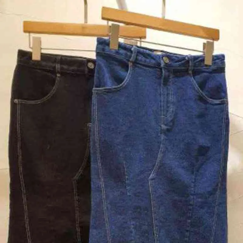 Coreano moda laço patchwork trombeta jeans saia primavera cintura alta saias womens all-match slim fit faldas mujer 210514