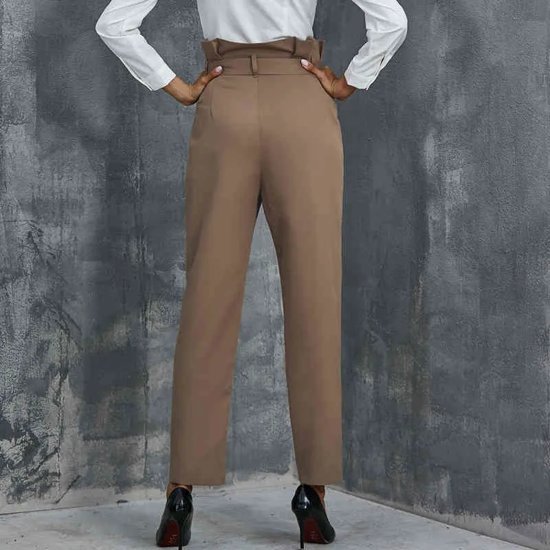 Kadın Moda Pileli Yay Düz Pantolon Sonbahar Kadın Sweatpants İpli Pantolon Alt Pantolon Tam Boy Ofis Lady 210514