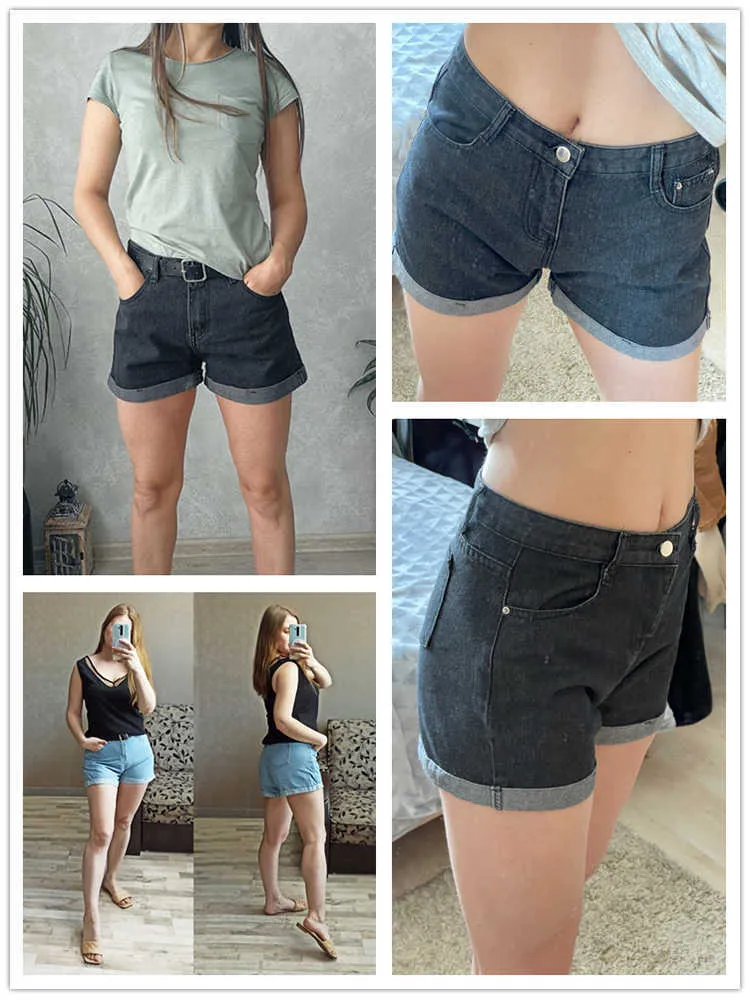 Ailegogo Streetwear Cintura alta Mulheres Blue Denim Shorts com Cinto Verão Casual Feminino Largura Tamanho 2XL jeans 210719