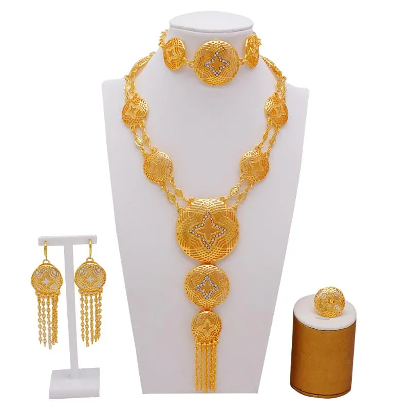 Earrings & Necklace Luxury 24K Dubai Jewelry Gold Color Arabic Ethiopian African Wedding Gifts Bridal Bracelet Ring Jewellery Set191n