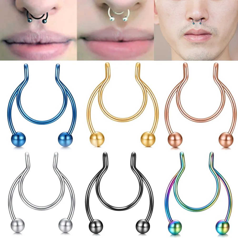 Nowy Ze Stali Nierdzewnej Fałszywy Nos Ring Studs Hoop Pierścienie przegrodowe Kolorowe Moda Body Piercing Biżuteria