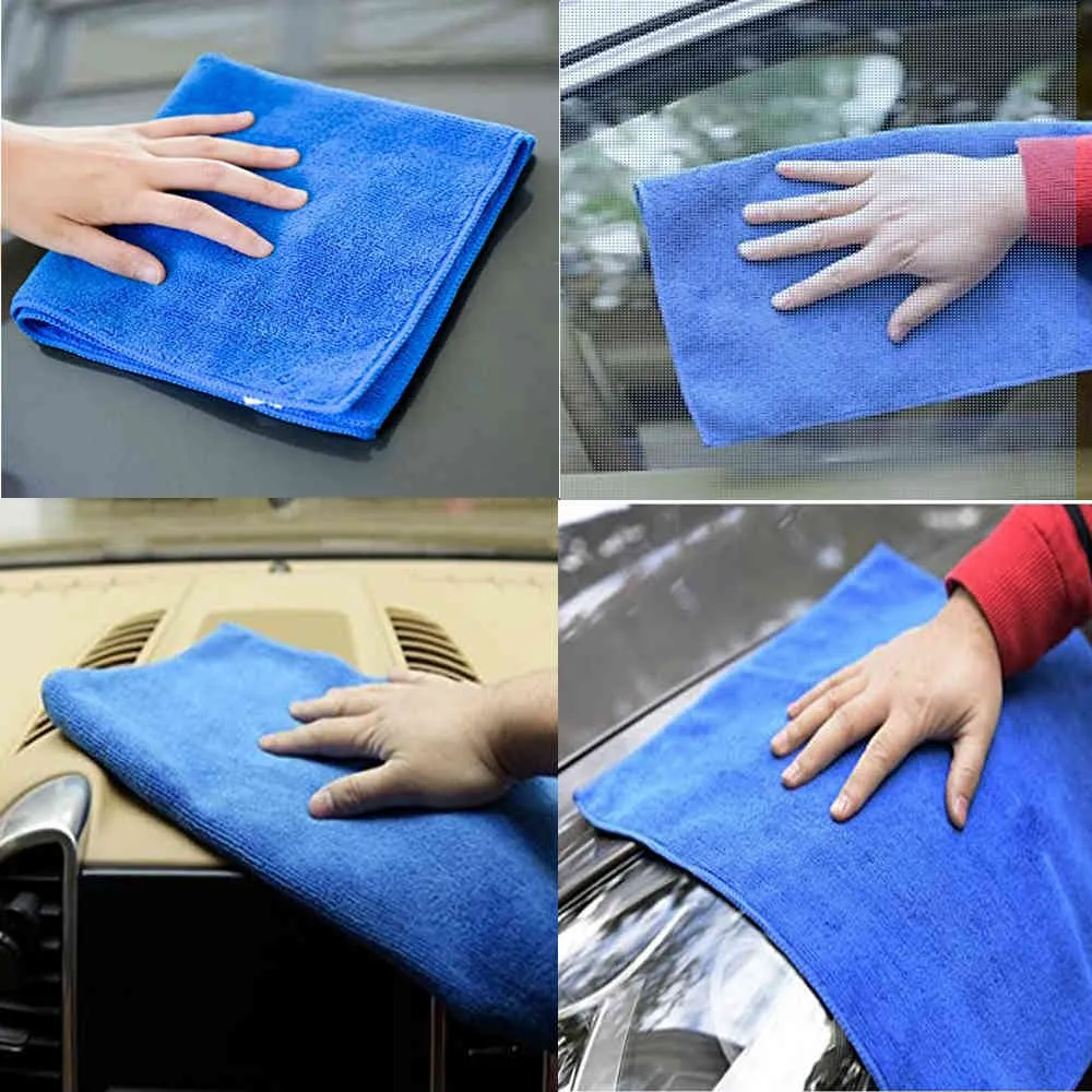 Blauwe Microfiber Cleaning Drying Soft Hemming E Doek Detaillering Car Wash Handdoek 30cmx30cm