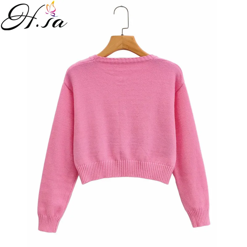 HSA Femmes Hiver V-Cou Sweet Heart Mignon Tricot Bouton Ins Veste Kawaii Chic Pull Court Cardigan Manteau à 210417