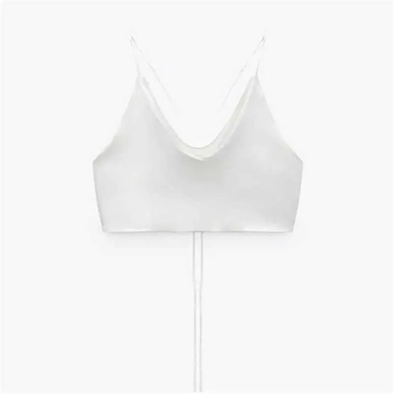 TRAF Top Za Femmes Satin Femme Orange D'été Crop Femme Dos Nu Rose Blanc Bretelles Sans Manches Sexy Réservoirs Camis 210616