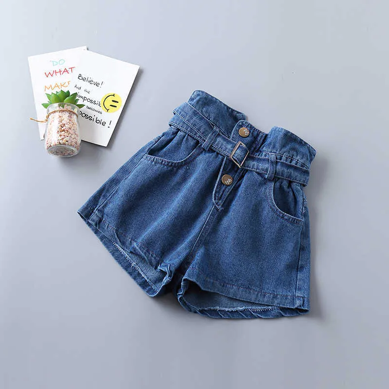 2-7 Years High Quality Spring Girl Clothing Set Fashion Casual Solid Shirt + short Jeans Kid Children Girls 210615