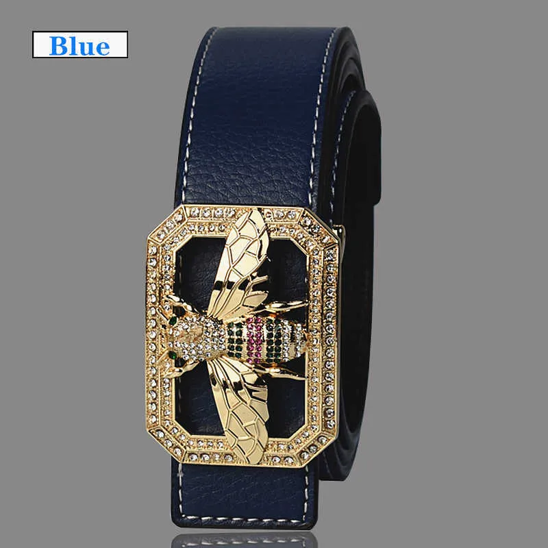 Luxury Brand Belts for Men &Women Unisex Fashion Shiny Bee Design Buckle High Quality Waist Shaper Leather Belts X0726