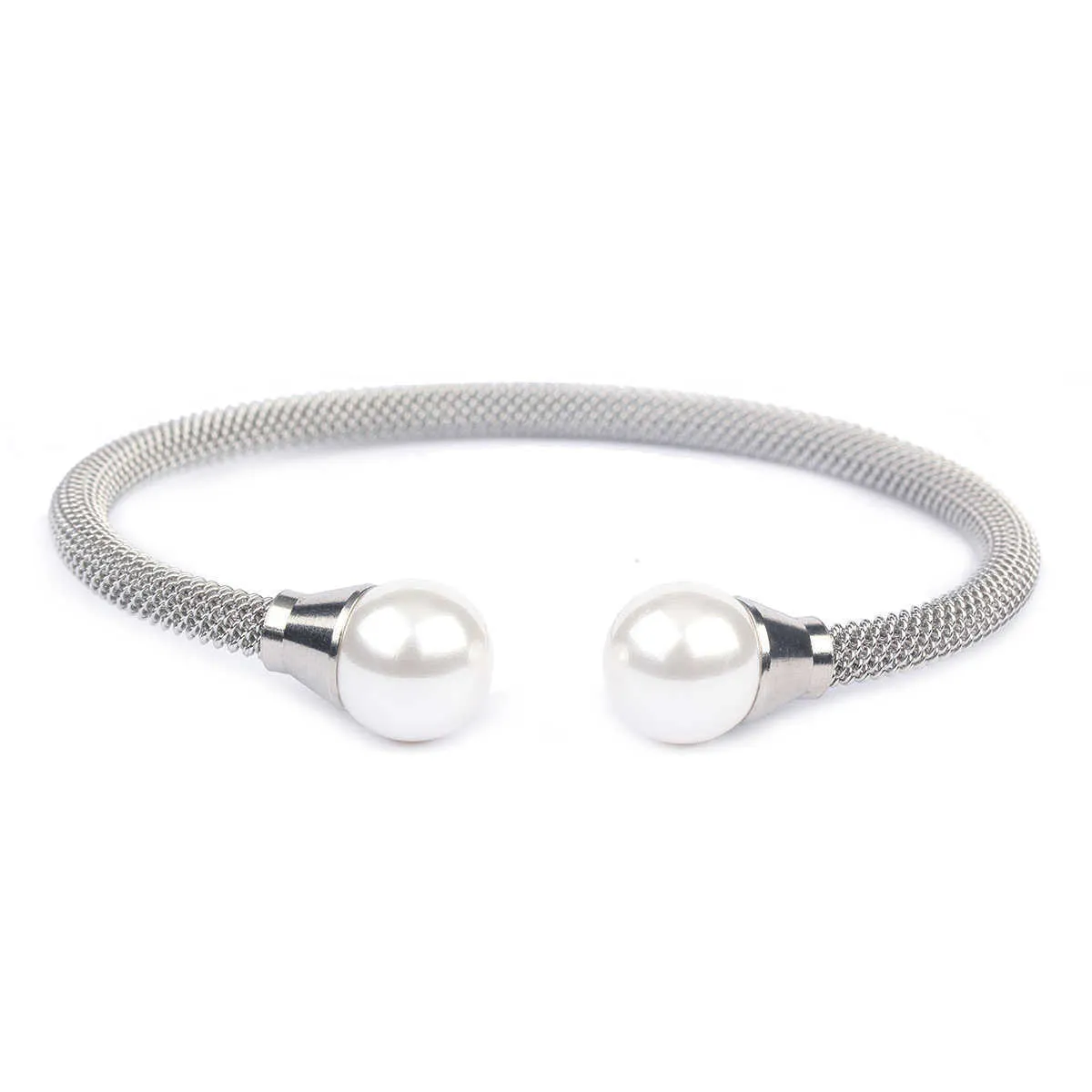 Mulheres pulseira com pérola torcida malha de aço anel de arame mulheres jóias presente para drop shipping q0717