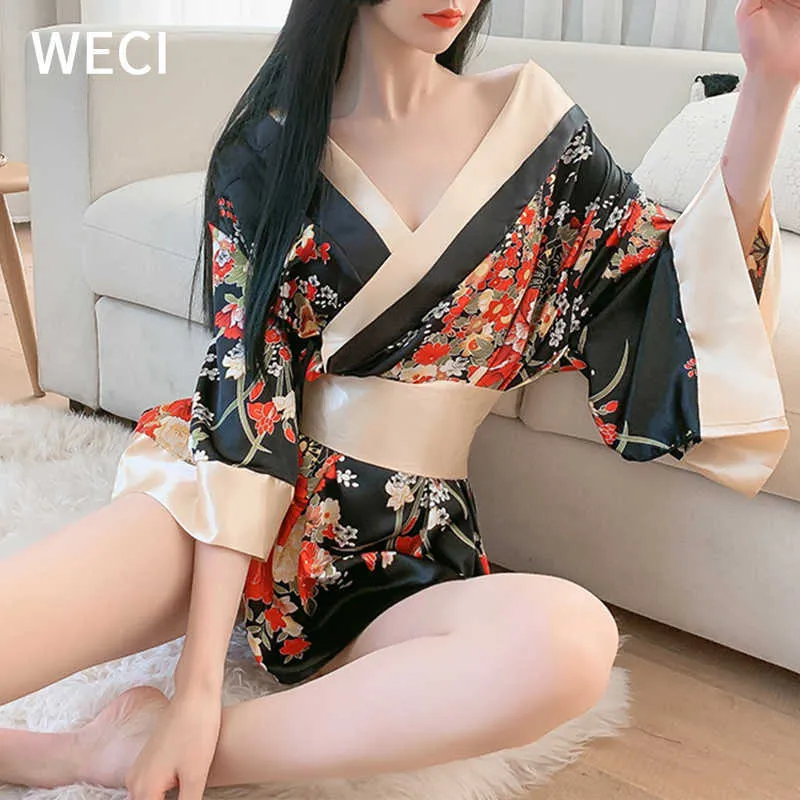 Weci women039s Kimono 잠옷 실크 파자마 코스프레 여성 일본 의상 블랙 레드 섹시 란제리 이국적인 나이트 드레스 Underwe5550055