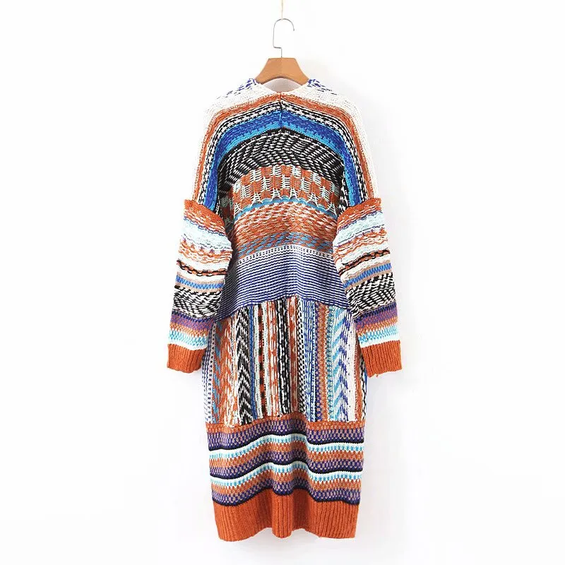 Casual Woman Oversized Bohemian Long Knitted Cardigan Autumn Fashion Ladies Loose Colorful Outwear Female Chic Jackets 210515